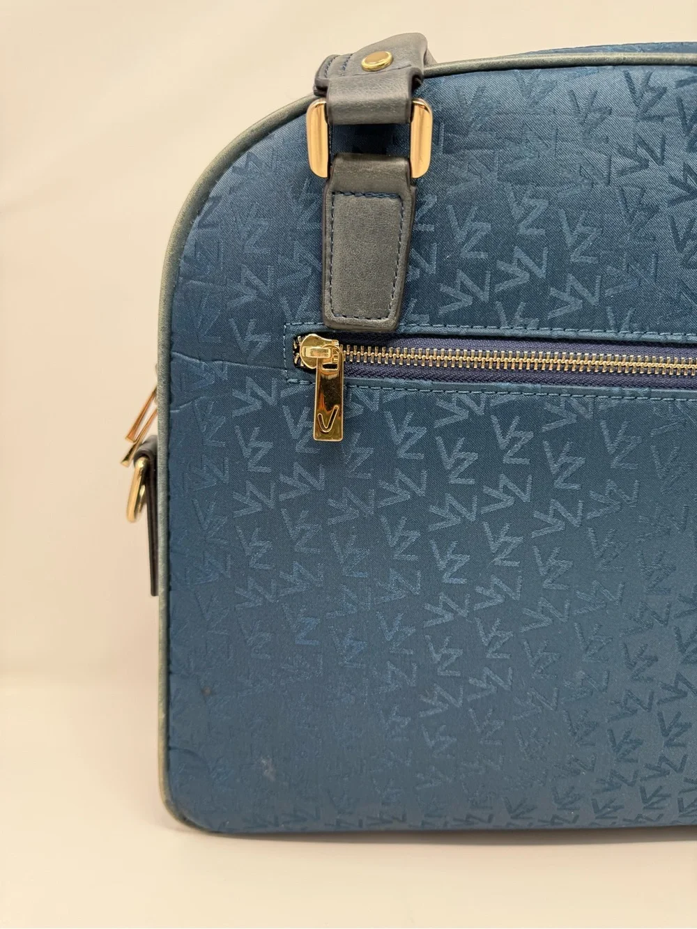 Velez Colombian Leather Blue Laptop Bag with Top Handle and Detachable Strap